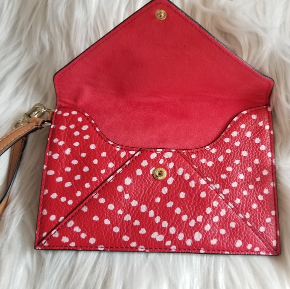DVF Red and Pink Polka Dot Leather Envelope Wristlet - Picture 3 of 15